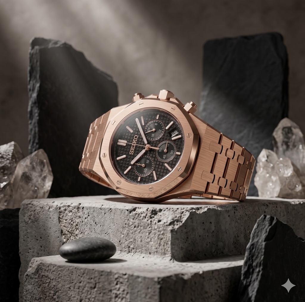 Royal Seikoak | Black Chronograph - Rose Gold