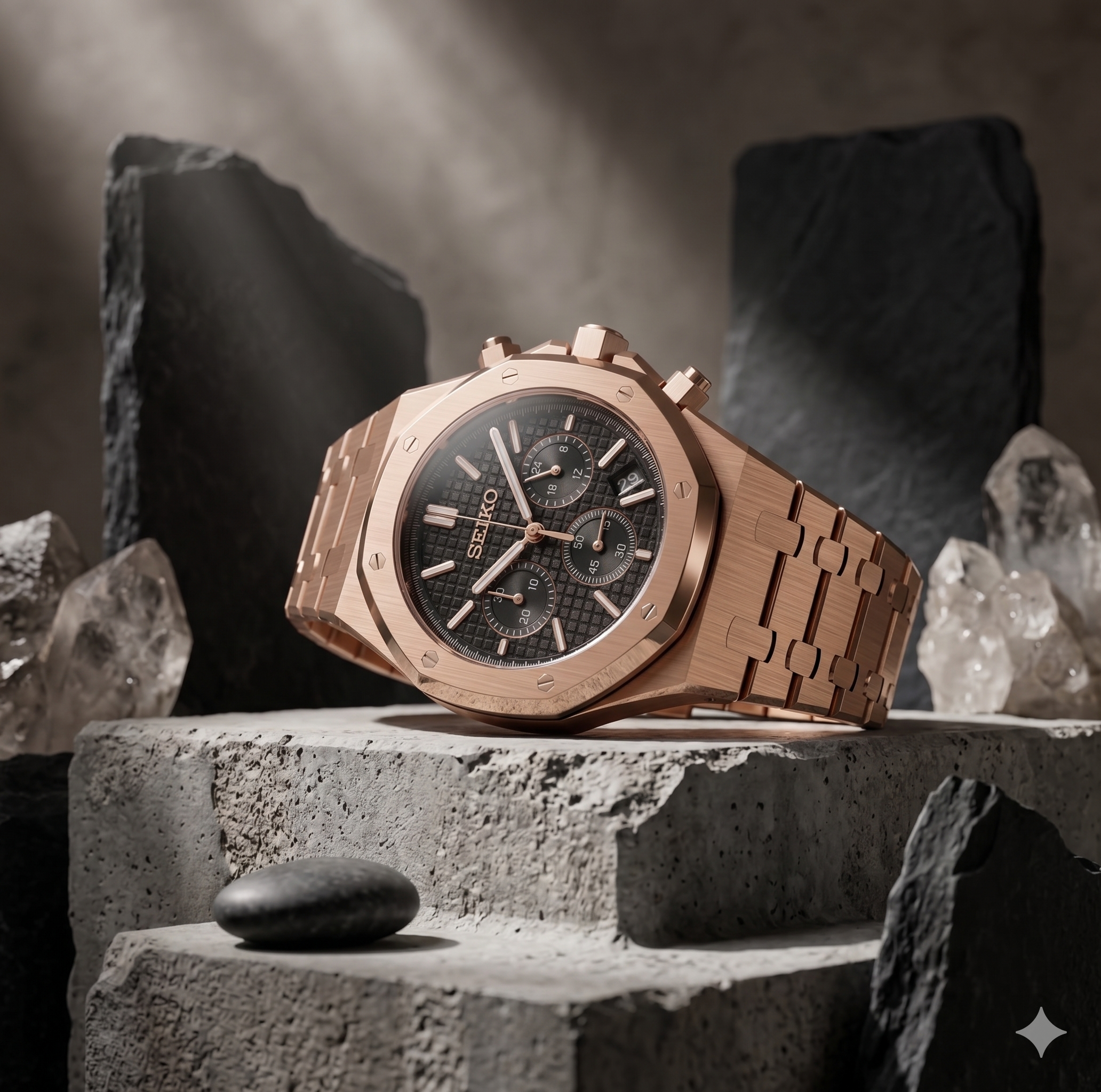 Royal Seikoak | Black Chronograph - Rose Gold