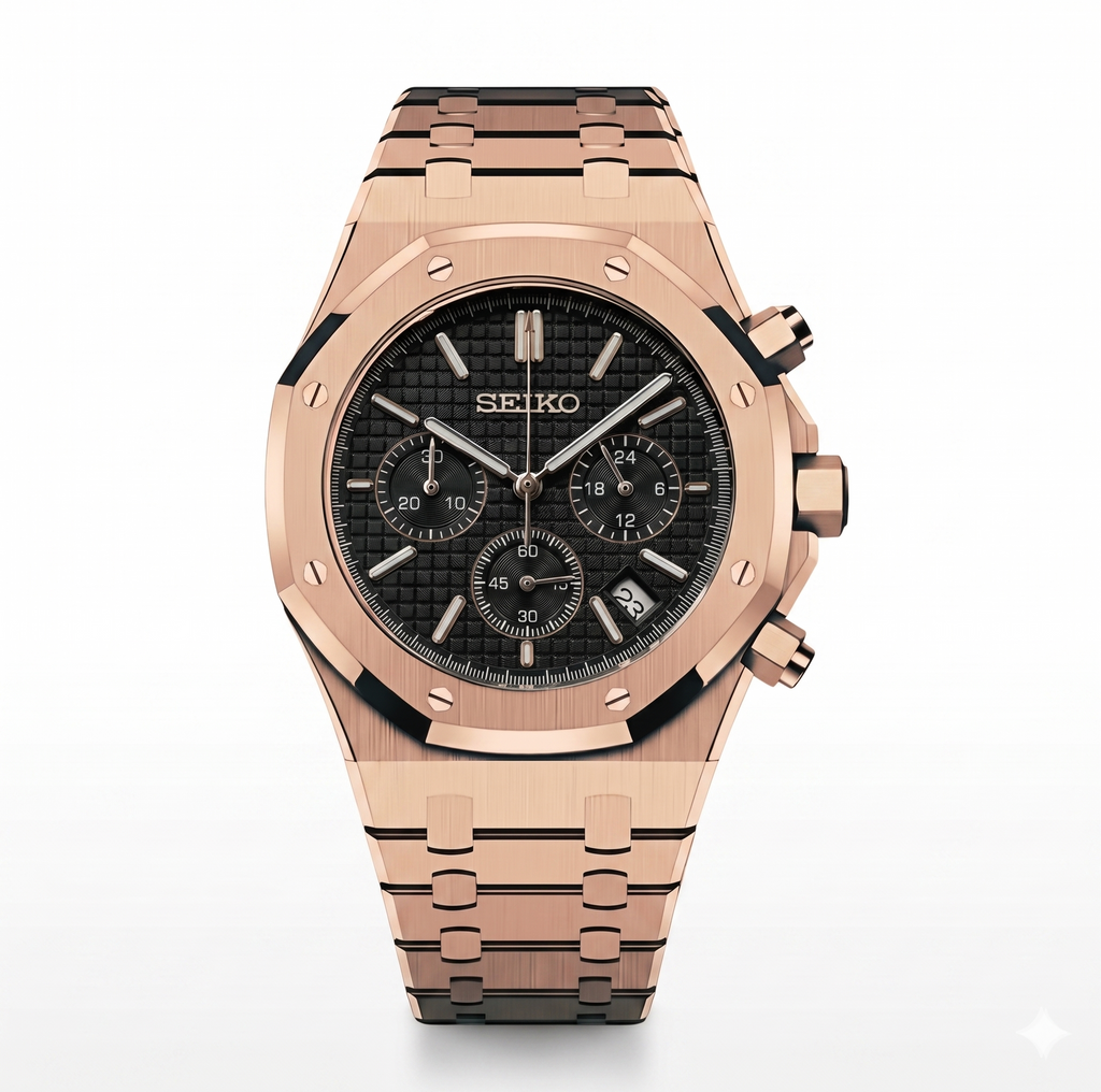 Royal Seikoak | Black Chronograph - Rose Gold
