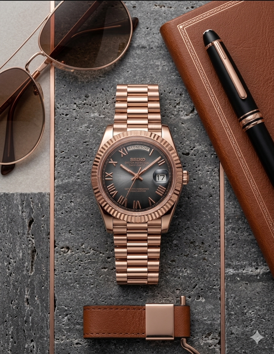 DayDate | Roman Black Ombre - Rose Gold